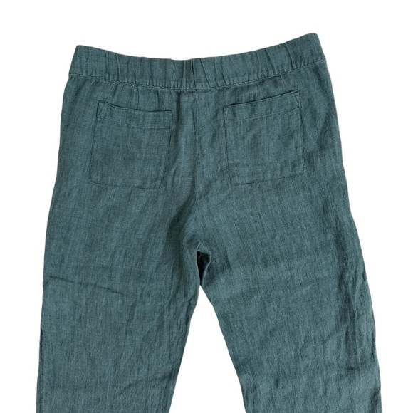 Pure Jill Linen Trapunto-Stitched Steel Blue Melange Pants Sise Medium Petite - Picture 4 of 7